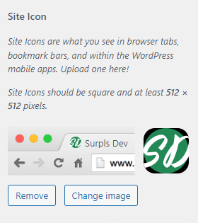 > Site Icon (page bottom of Logo & Site Identity)