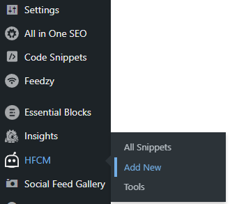 WordPress Manager > HFCM > Add New