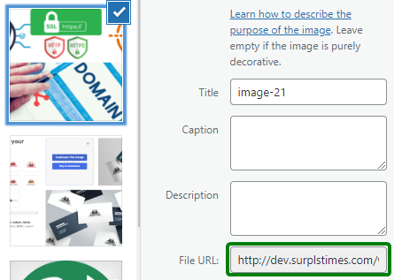 The Media Library - Select Image - file url is the http address.